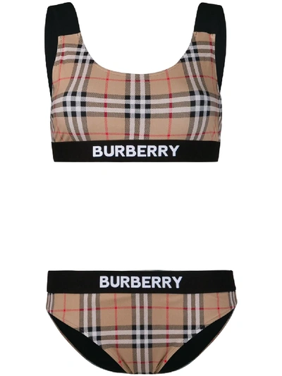 Shop Burberry Karierter Bikini - Braun In Brown