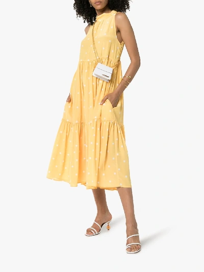 Shop Asceno Polka Dot Tiered Silk Dress In Yellow