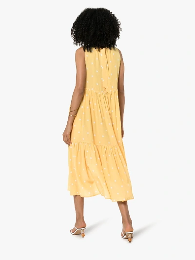 Shop Asceno Polka Dot Tiered Silk Dress In Yellow