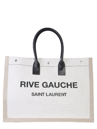 Shop Saint Laurent Tote Bag With Rive Gauche Logo In White