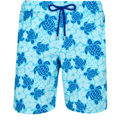 Shop Vilebrequin Men Swim Trunks Long Stretch Tortues Hawaï In Blue