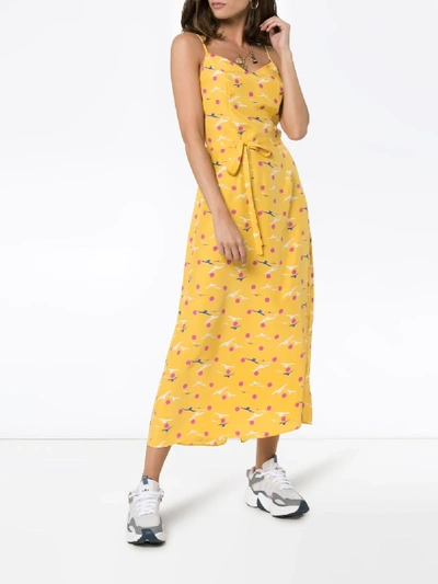 Shop Hvn Yellow Josephine Seagull Print Silk Dress