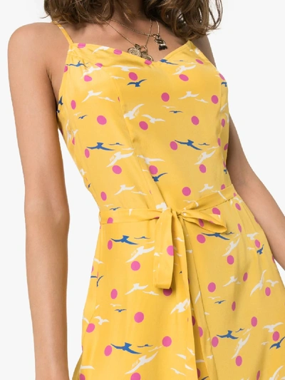 Shop Hvn Yellow Josephine Seagull Print Silk Dress