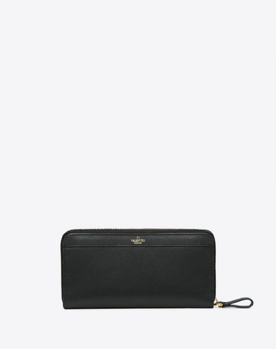 Shop Valentino Garavani Vlogo Calfskin Zippered Wallet In Black