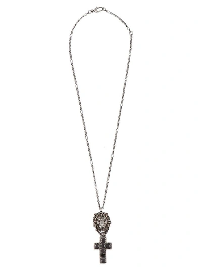Shop Gucci Lion Head Pendant Necklace In Silver