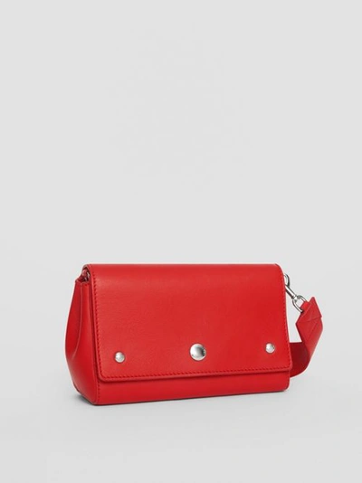 Shop Burberry Small Quote Print Grainy Leather Crossbody Bag In Bright Military Red