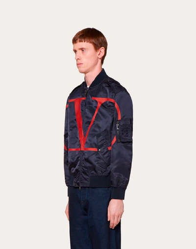 Shop Valentino Uomo Bomber Jacket With Vlogo Print Man Navy/ Red Polyamide 100% 54