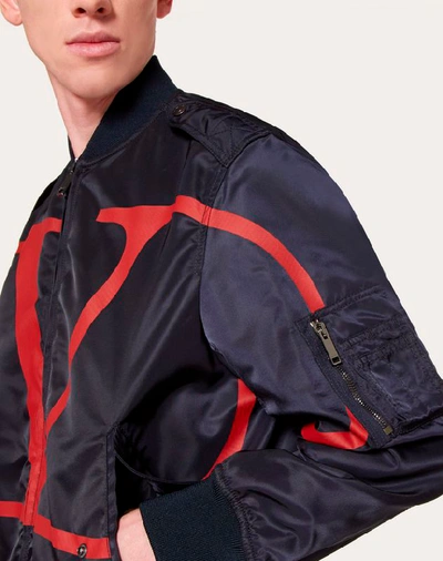Shop Valentino Uomo Bomber Jacket With Vlogo Print Man Navy/ Red Polyamide 100% 54