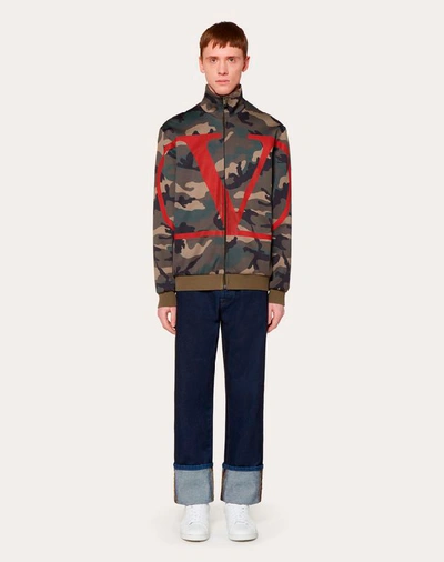 Shop Valentino Uomo Vlogo Camouflage Sweatshirt With Zipper Man Red 56% Poliammide, 44% Cotone Xxl
