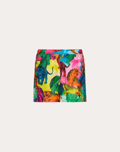 Shop Valentino Uomo Go Tiger Print Bathing Suit In Multicolored