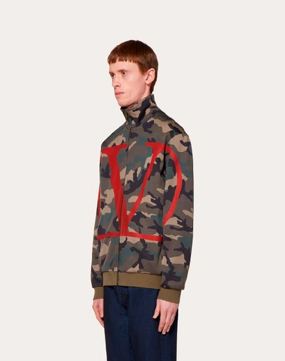 Shop Valentino Uomo Vlogo Camouflage Sweatshirt With Zipper Man Red 56% Poliammide, 44% Cotone Xxl