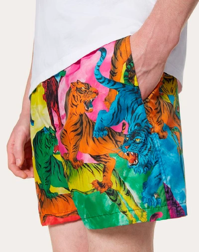 Shop Valentino Uomo Go Tiger Print Bathing Suit In Multicolored