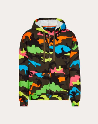 Shop Valentino Uomo Camouflage Hooded Sweatshirt With Zipper In Multicolored
