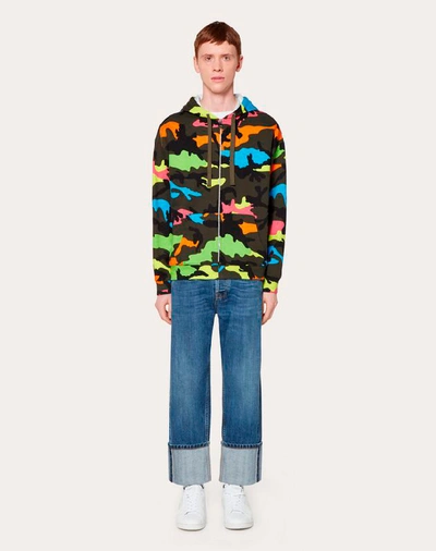 Shop Valentino Uomo Camouflage Hooded Sweatshirt With Zipper In Multicolored