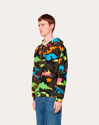 Shop Valentino Uomo Camouflage Hooded Sweatshirt With Zipper In Multicolored