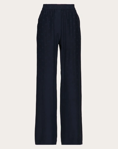 Shop Valentino Mini Vlogo Satin Jacquard Pajama Pants In Navy