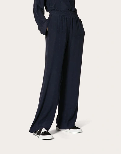Shop Valentino Mini Vlogo Satin Jacquard Pajama Pants In Navy