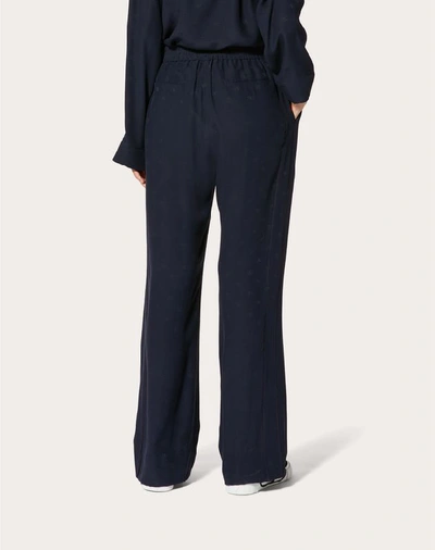 Shop Valentino Mini Vlogo Satin Jacquard Pajama Pants In Navy