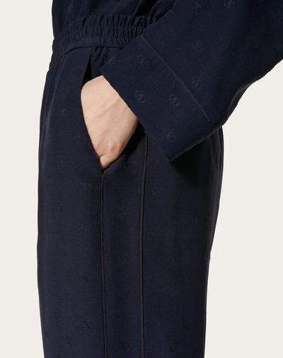 Shop Valentino Mini Vlogo Satin Jacquard Pajama Pants In Navy