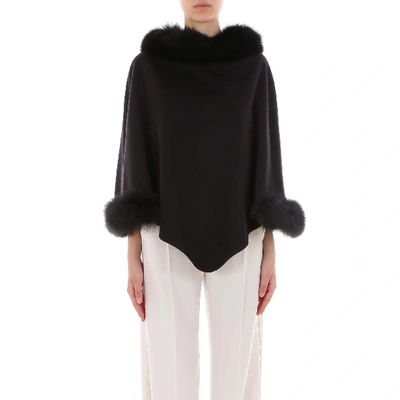 Shop Max Mara Fur Trimmed Cape In Black