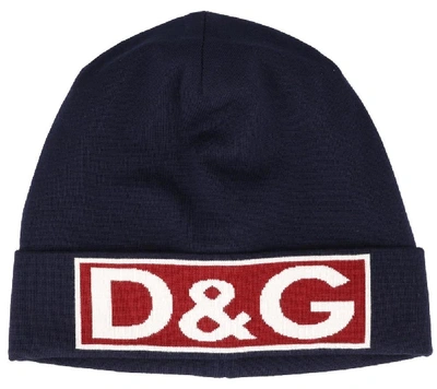 Shop Dolce & Gabbana Logo Print Beanie In Blue