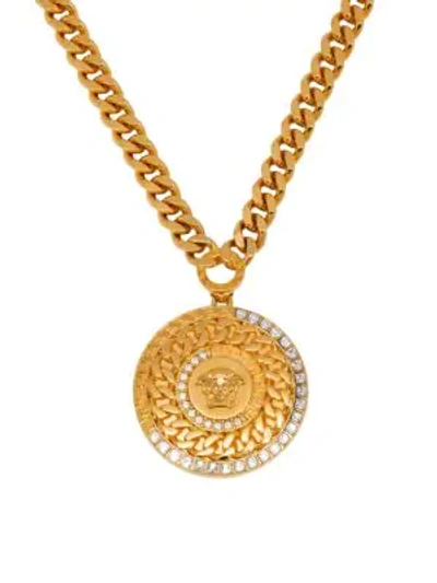 Shop Versace Medusa Head Strass Necklace In Crystal Oro Caldo