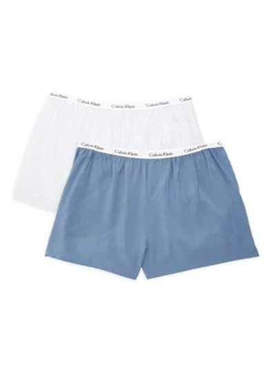 Shop Calvin Klein 2-pack Striped Shorts Set In White Blue