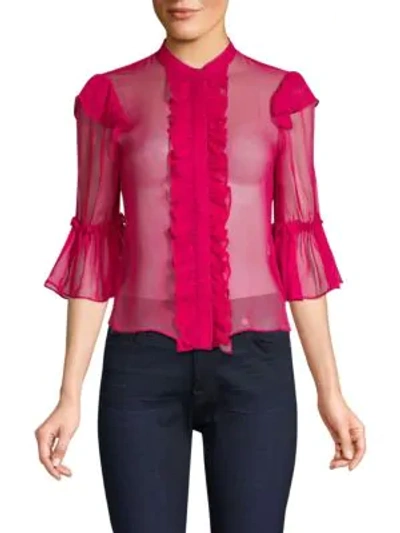 Shop Alice And Olivia Odele Trumpet Sleeve Blouse In Raspberry