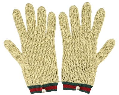 Shop Gucci Crochet Lurex Gloves In Gold