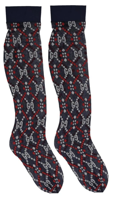 Shop Gucci Gg Diamond Socks In Navy