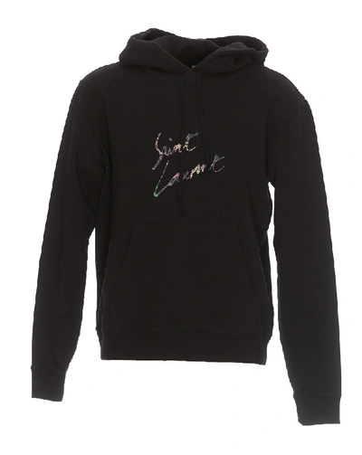 Shop Saint Laurent Logo Hooded Sweater In Black