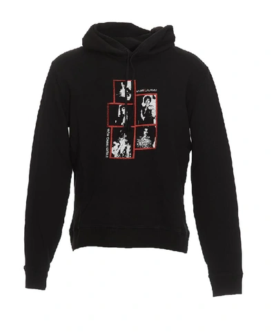 Shop Saint Laurent Printed Hooded Sweatshirt In Black