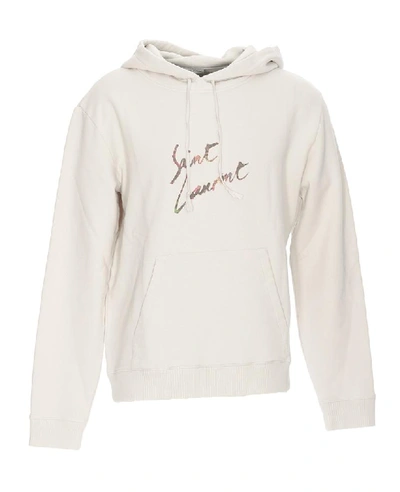 Shop Saint Laurent Logo Hooded Sweater In White