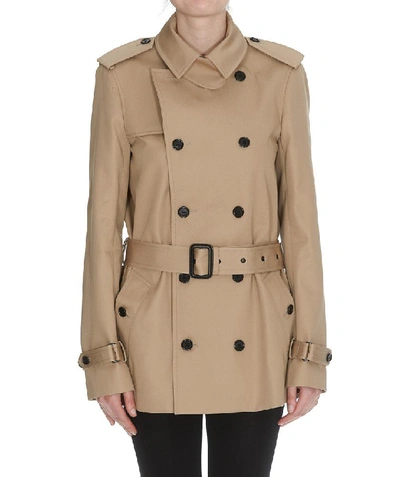 Shop Saint Laurent Short Belted Trench Coat In Beige