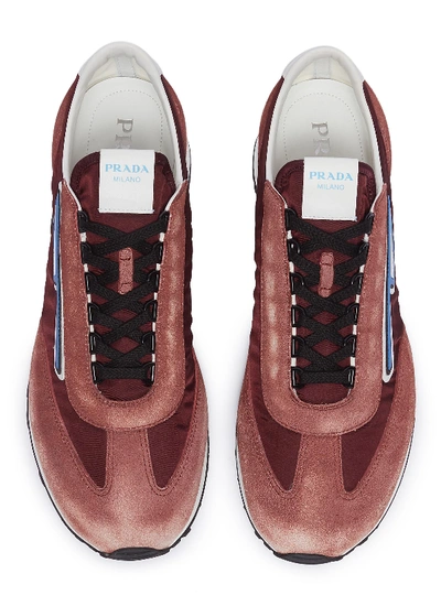 Shop Prada 'mln70' Logo Patch Suede Panel Sneakers In Cipria