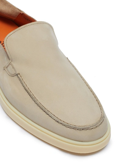 Shop Santoni Nubuck Leather Step-in Loafers In Light Beige