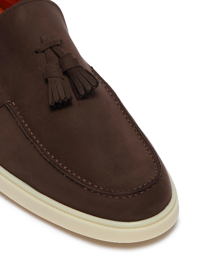 Shop Santoni Nubuck Leather Tassel Loafers