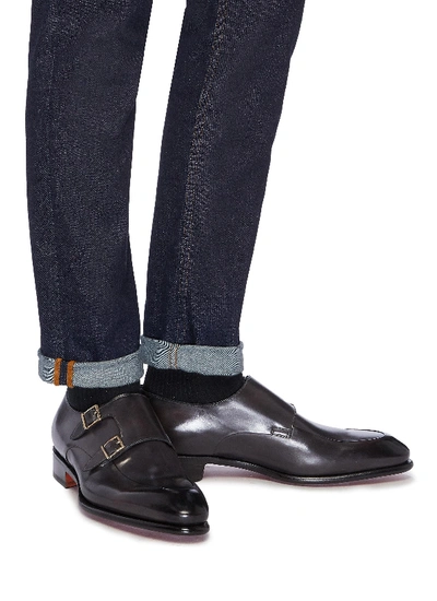 Shop Santoni 'carter' Double Monk Strap Leather Loafers In Charcoal Grey