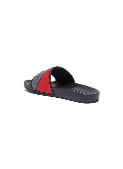 Shop Prada Textured Logo Colourblock Pool Slides In Black