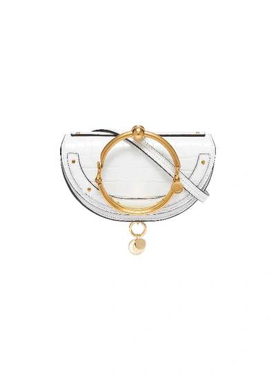 Shop Chloé 'nile' Bracelet Handle Croc Embossed Leather Minaudière In Brilliant White