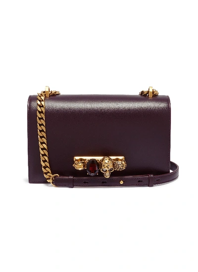 Shop Alexander Mcqueen 'the Jewelled Satchel' In Leather With Swarovski Crystal Knuckle In Plum Purple