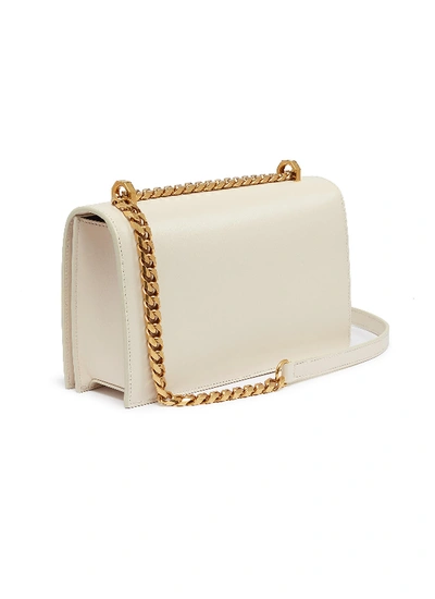Shop Alexander Mcqueen 'the Jewelled Satchel' In Leather With Swarovski Crystal Knuckle In Off-white