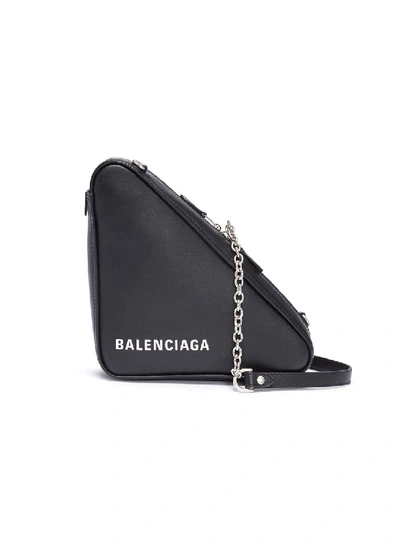 Shop Balenciaga 'triangle' Logo Print Small Leather Shoulder Bag