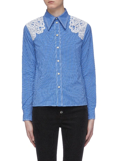 Shop Chloé Guipure Lace Panel Check Shirt