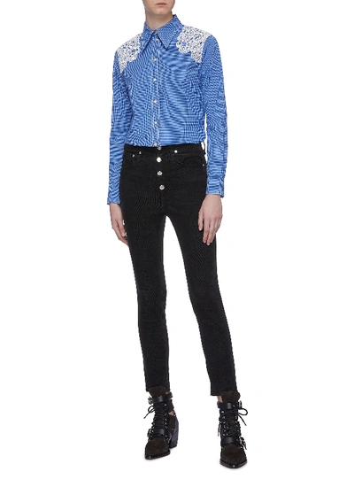 Shop Chloé Guipure Lace Panel Check Shirt