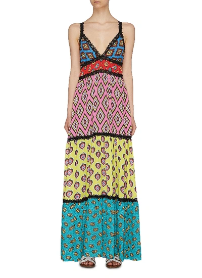 Shop Alice And Olivia X Carla Kranendonk Graphic Print Patchwork Camisole Maxi Dress In Multi-colour