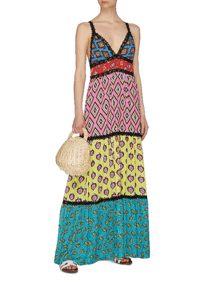 Shop Alice And Olivia X Carla Kranendonk Graphic Print Patchwork Camisole Maxi Dress In Multi-colour