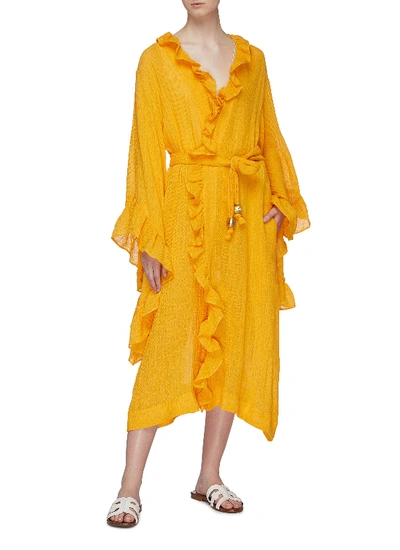 Shop Lisa Marie Fernandez 'anita' Belted Ruffle Bell Sleeve Robe In Yellow