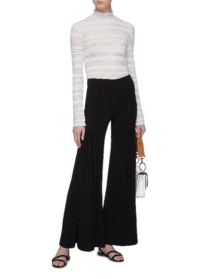 Shop Chloé Mix Knit Ruffle High Neck Top In Off-white