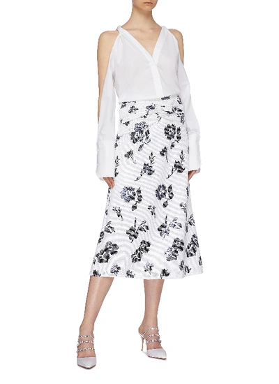 Shop Self-portrait Twist Waist Floral Sequin A-line Midi Skirt